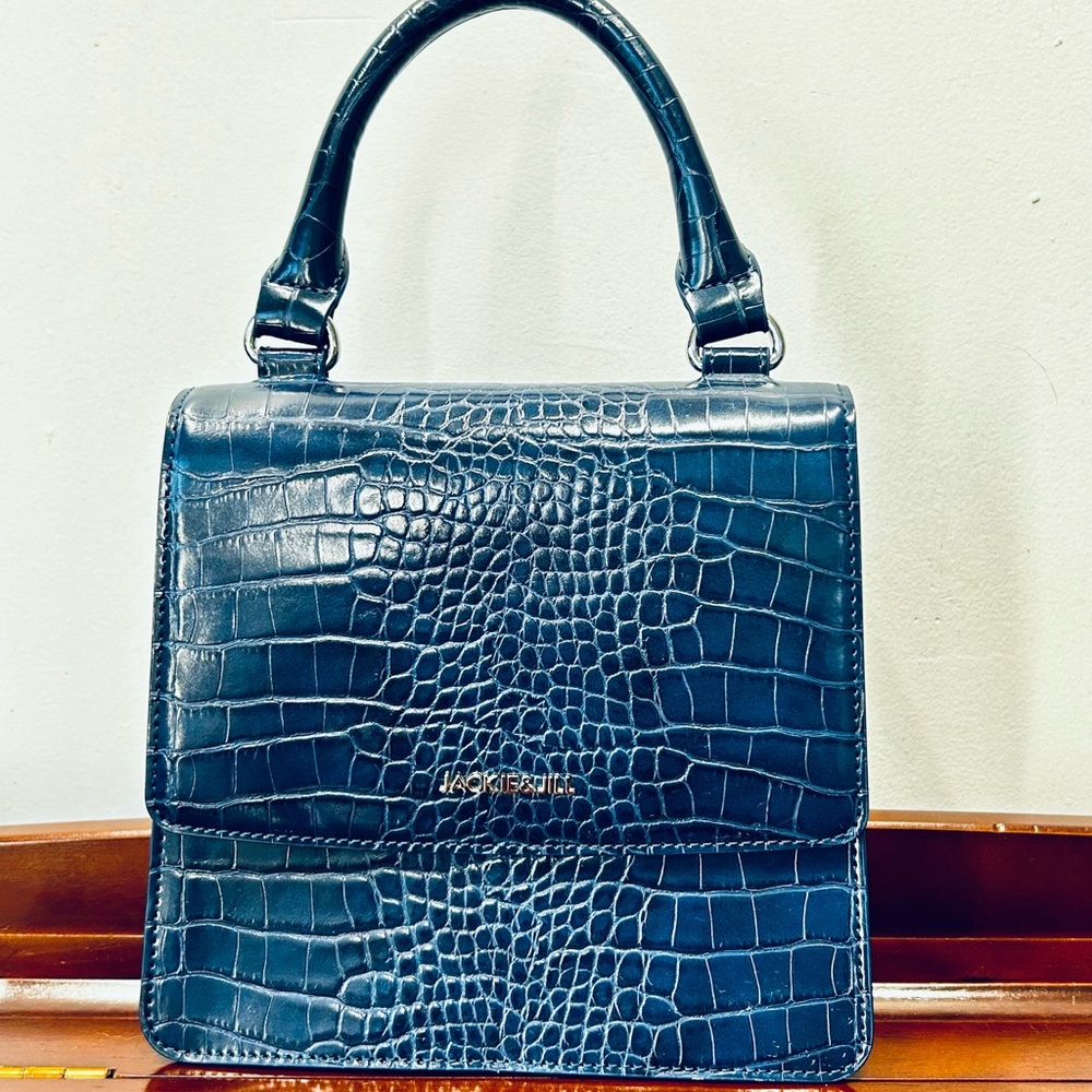 Jackie & Jill Crossbody Convertible Handbag. Purse Dark Green Faux Croc Dust Bag